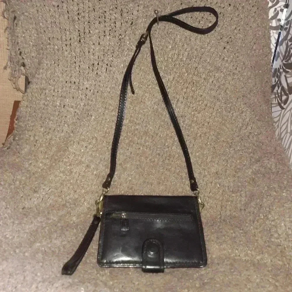 MANCINI-Fine Leather Goods-Unisex Black Crossbody Clutch Organizer-Excellent